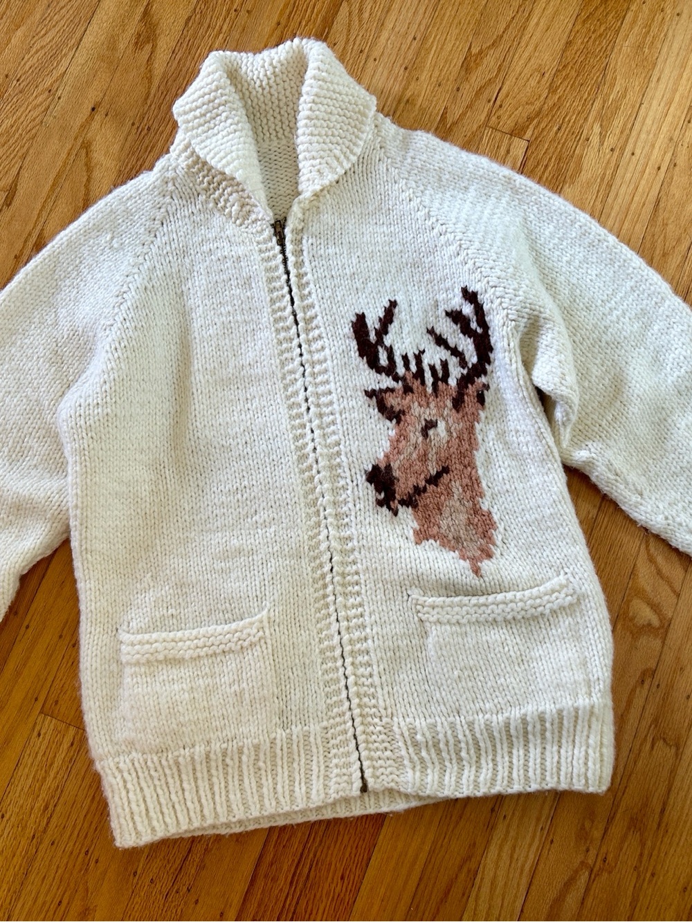 Vintage White Knit Deer Sweater Zipper Cardigan - Picture 2 of 5